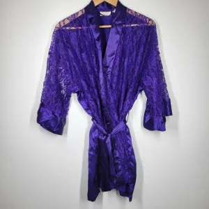 Vintage 90s Gold Label Victoria's Secret Purple Lace Kimono Short Robe One Size