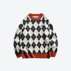 Vintage Argyle Knitted Sweater for a Cozy Winter Look