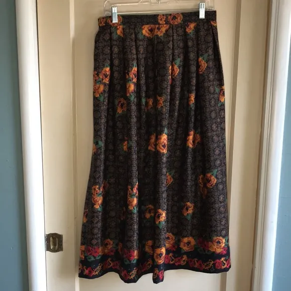 Vintage boho silk midi skirt