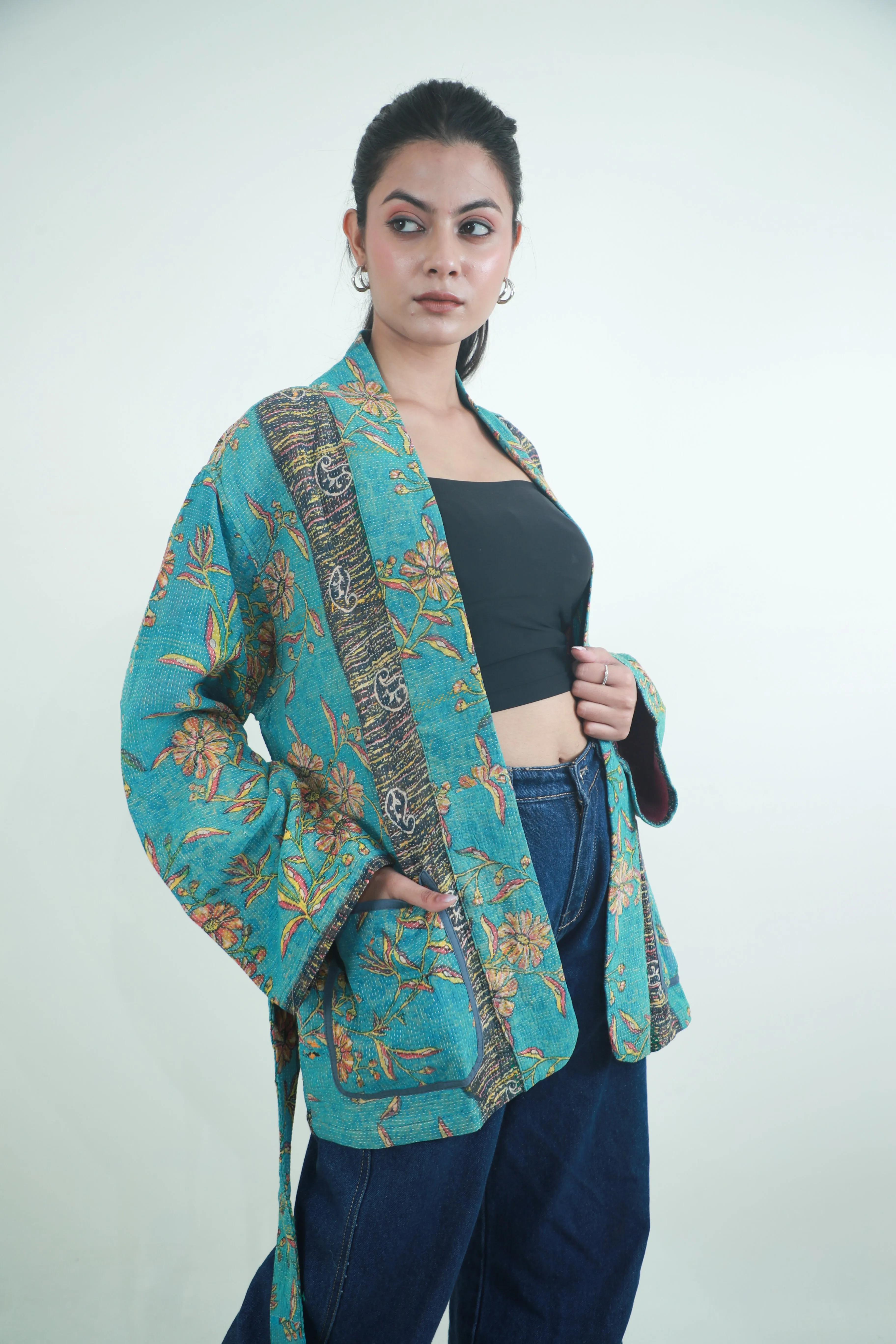 VINTAGE COTTON KANTHA KIMONO JACKET