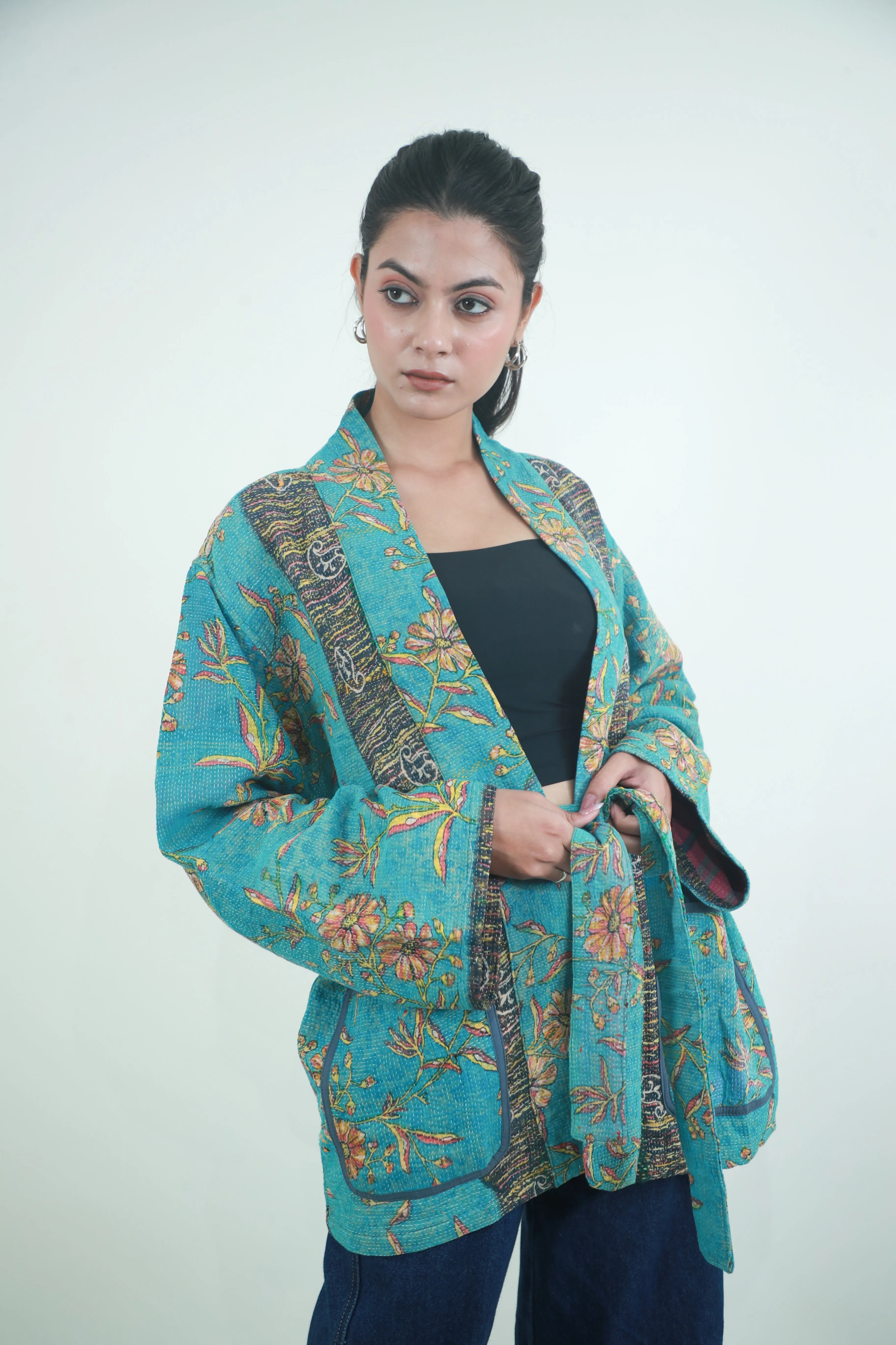 VINTAGE COTTON KANTHA KIMONO JACKET