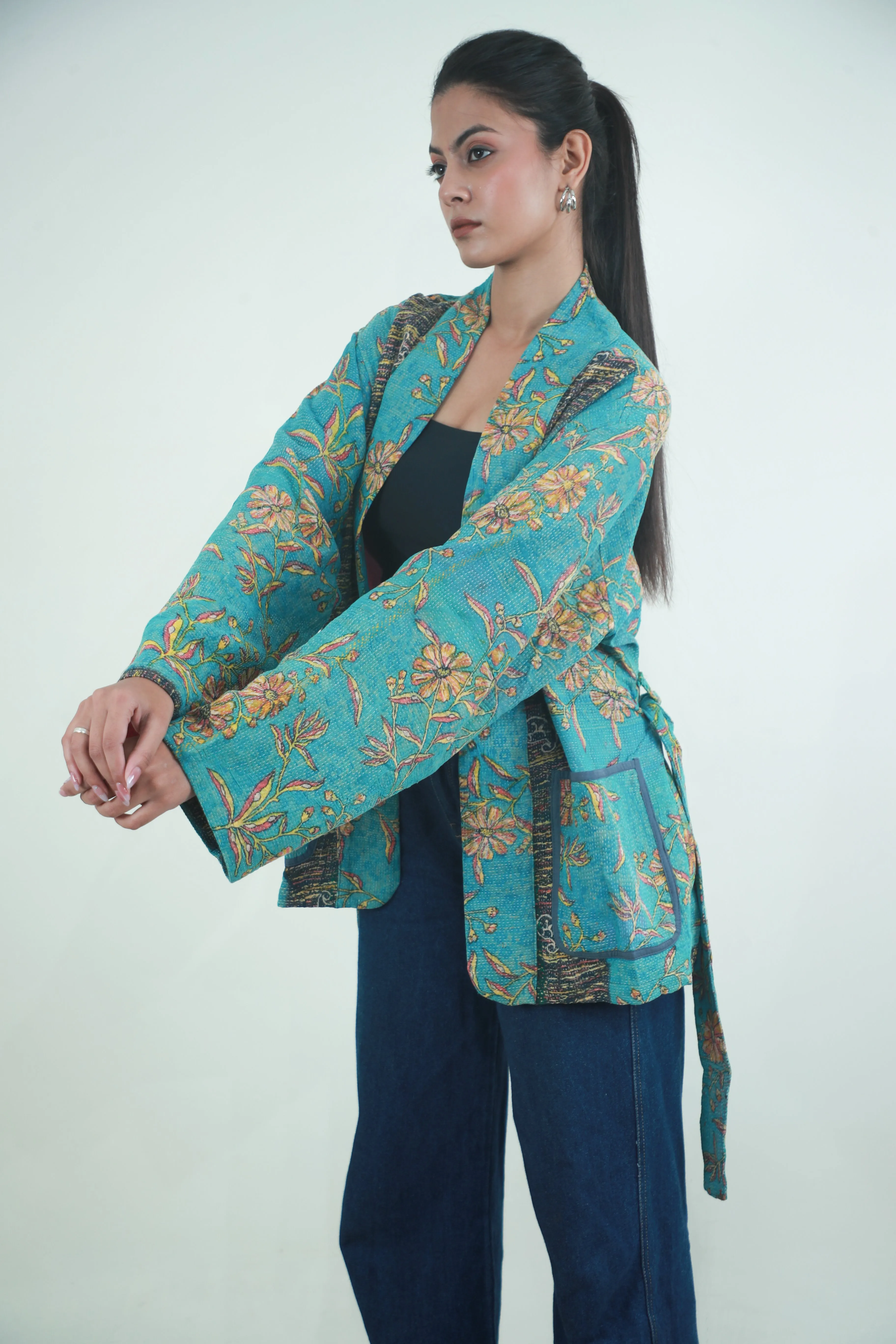 VINTAGE COTTON KANTHA KIMONO JACKET