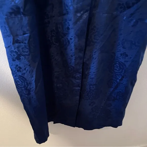 Vintage Gold Label Floral Jacquard Duster Robe Blue Buttons Shoulder Pads XS/S