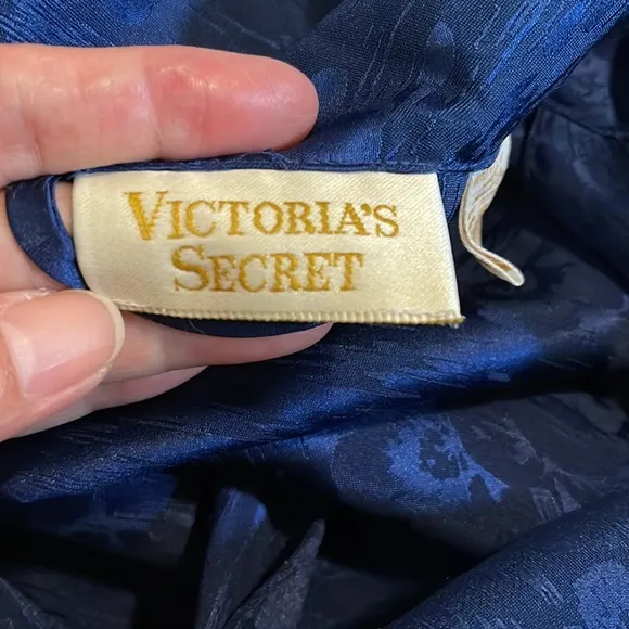 Vintage Gold Label Floral Jacquard Duster Robe Blue Buttons Shoulder Pads XS/S