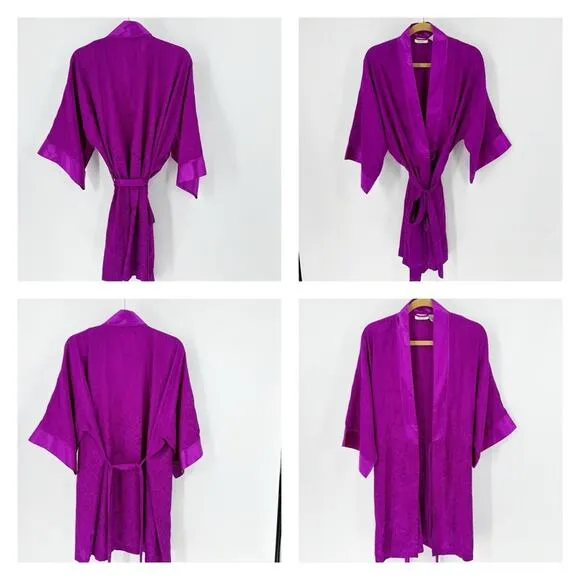 Vintage Gold Label Victoria’s Secret magenta kimono tie waist robe sexy OS
