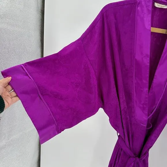 Vintage Gold Label Victoria’s Secret magenta kimono tie waist robe sexy OS
