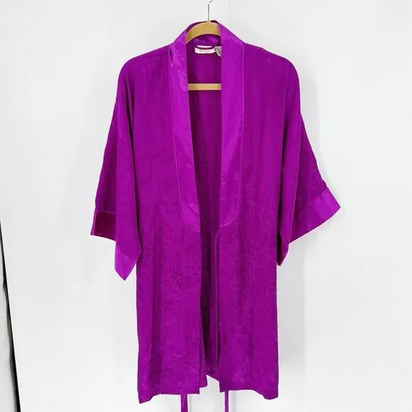 Vintage Gold Label Victoria’s Secret magenta kimono tie waist robe sexy OS