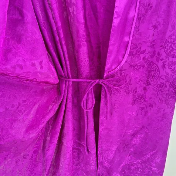 Vintage Gold Label Victoria’s Secret magenta kimono tie waist robe sexy OS