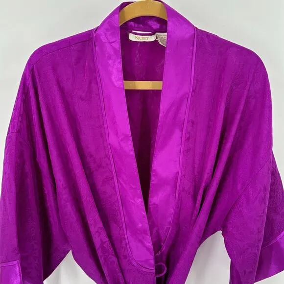 Vintage Gold Label Victoria’s Secret magenta kimono tie waist robe sexy OS