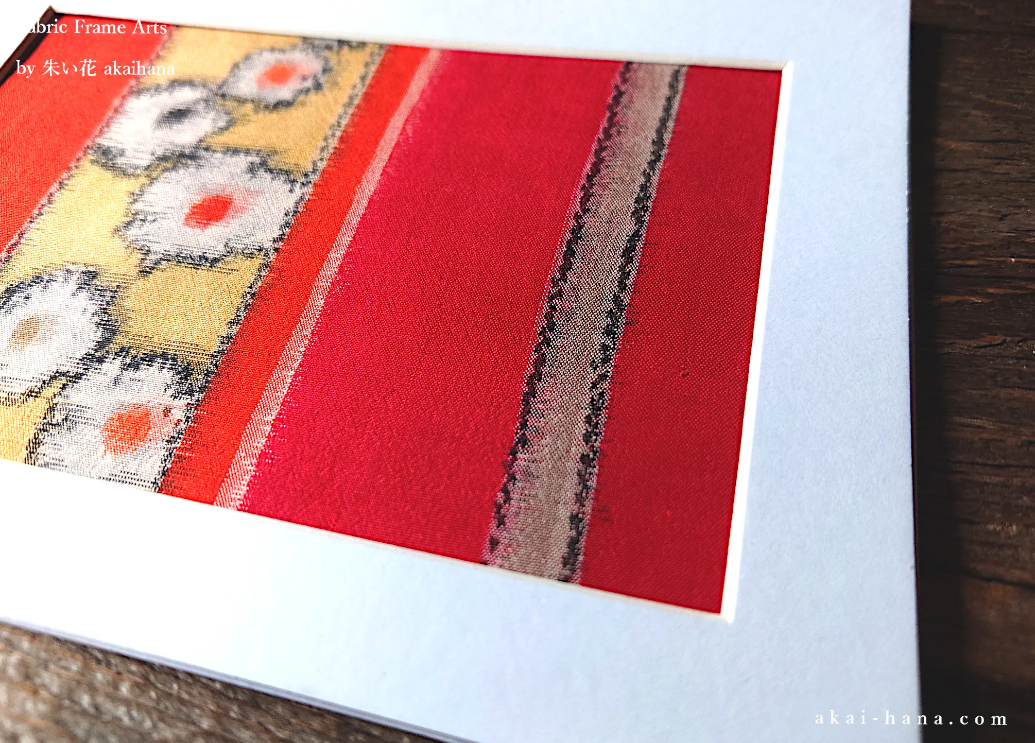 Vintage Kimono Fabric Art with a Frame Mat, ready to frame, 5" x 7" ⦿frmn0012