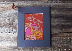 Vintage Kimono Fabric Art with a Frame Mat, ready to frame, 8 x 10 ⦿frmn0017