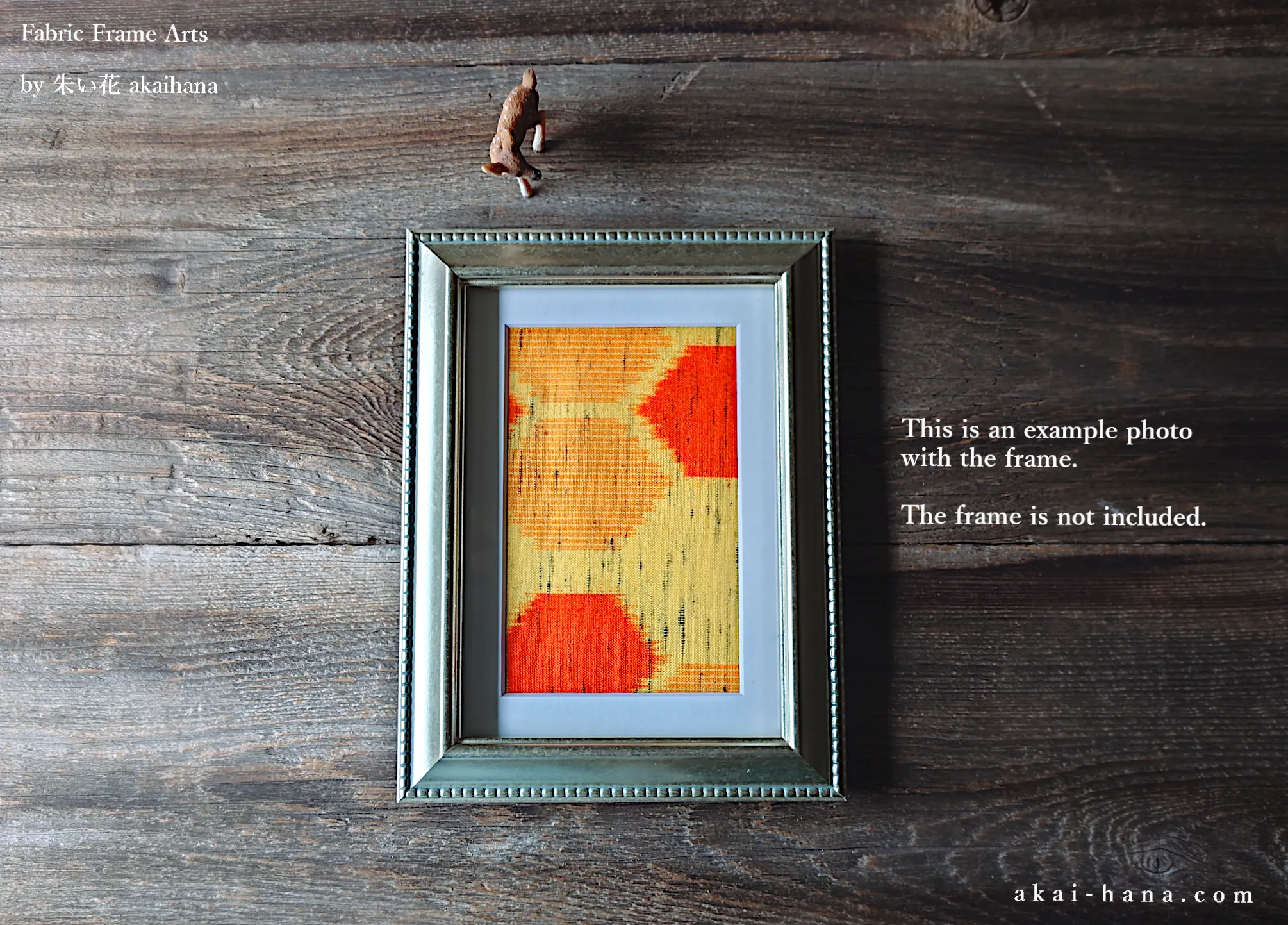 Vintage Kimono Fabric Art with a Frame Mat, Yellow Orange Kasuri, ready to frame, 5" x 7" ⦿frmn0010