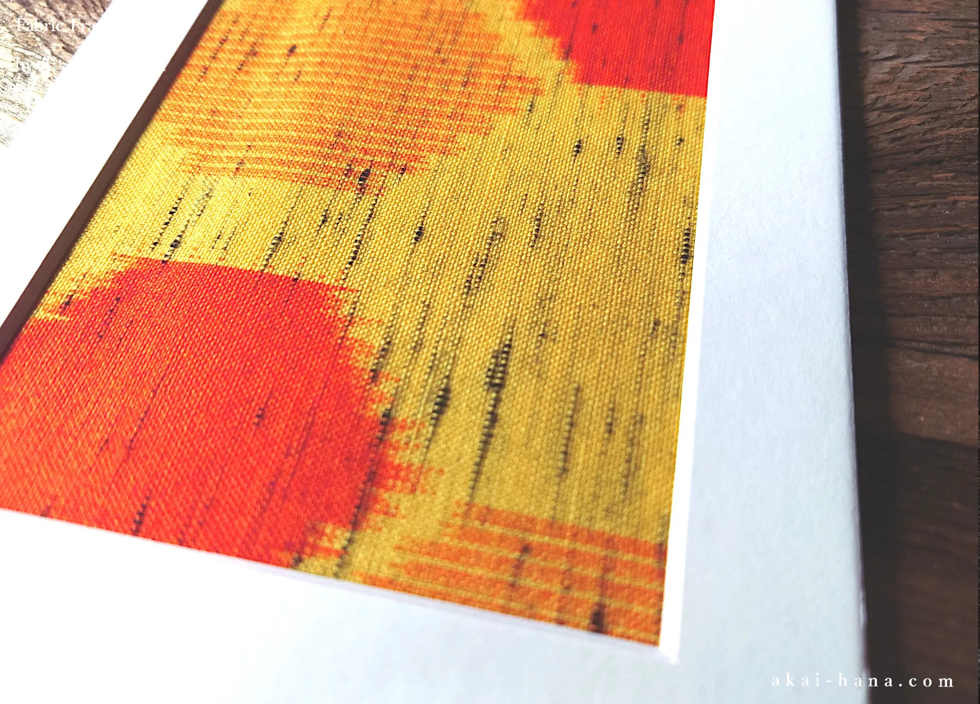 Vintage Kimono Fabric Art with a Frame Mat, Yellow Orange Kasuri, ready to frame, 5" x 7" ⦿frmn0010