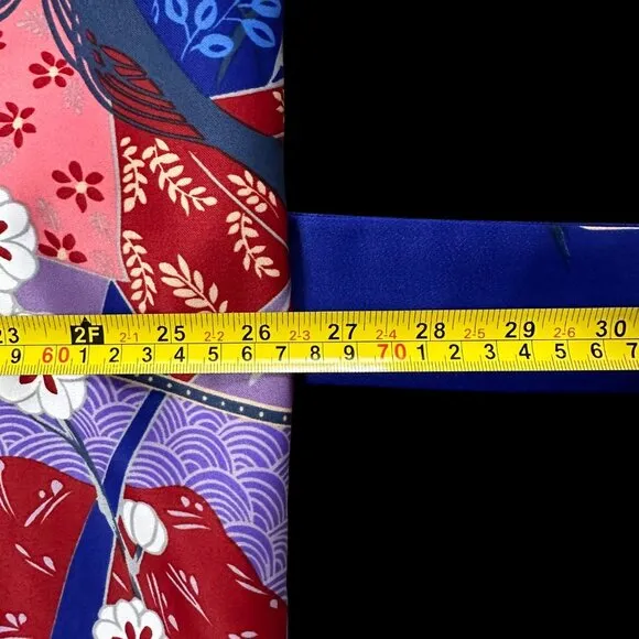 Vintage Kimono Robe Maruky Womens 1960s Geisha Girl Blue Pink Floral Asian Japan