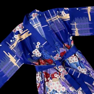 Vintage Kimono Robe Maruky Womens 1960s Geisha Girl Blue Pink Floral Asian Japan