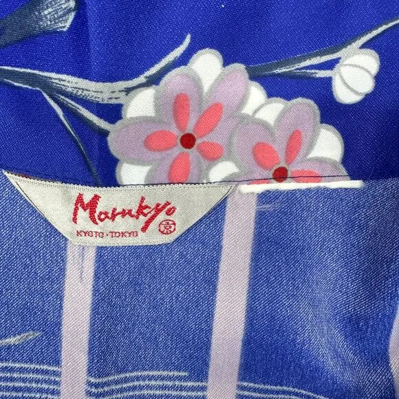 Vintage Kimono Robe Maruky Womens 1960s Geisha Girl Blue Pink Floral Asian Japan