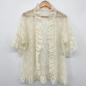 Vintage‎ Lady Cameo Dallas Bed Jacket Cardigan Size Medium Ivory Lace Fairy