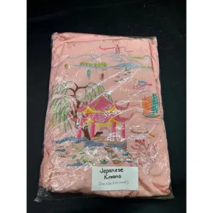 Vintage Longerty Japanese Kimono One Size Fits Most Embroidered Pink Robe