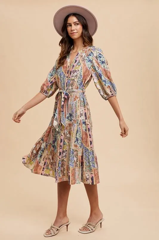 Vintage Patchwork Midi Dress
