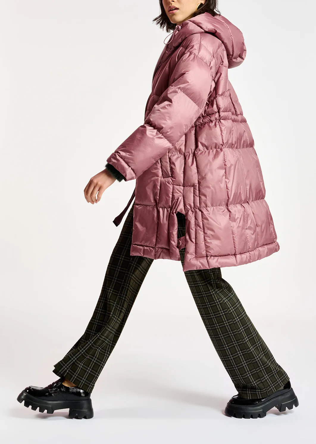 Vintage pink hooded puffer coat