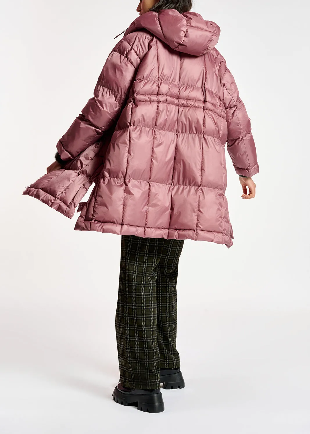 Vintage pink hooded puffer coat