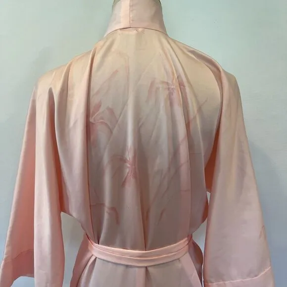 Vintage Pink Kimono Ladies Robe Unbranded Belted Flowers Old Hollywood