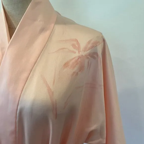 Vintage Pink Kimono Ladies Robe Unbranded Belted Flowers Old Hollywood