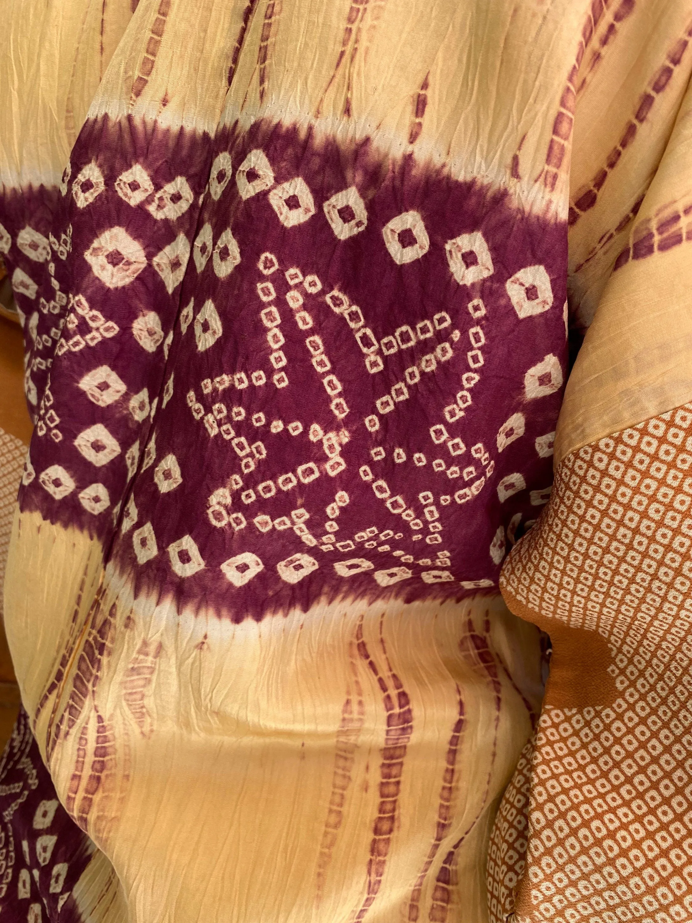 Vintage Silk Purple and Butter Yellow Kimono Jacket