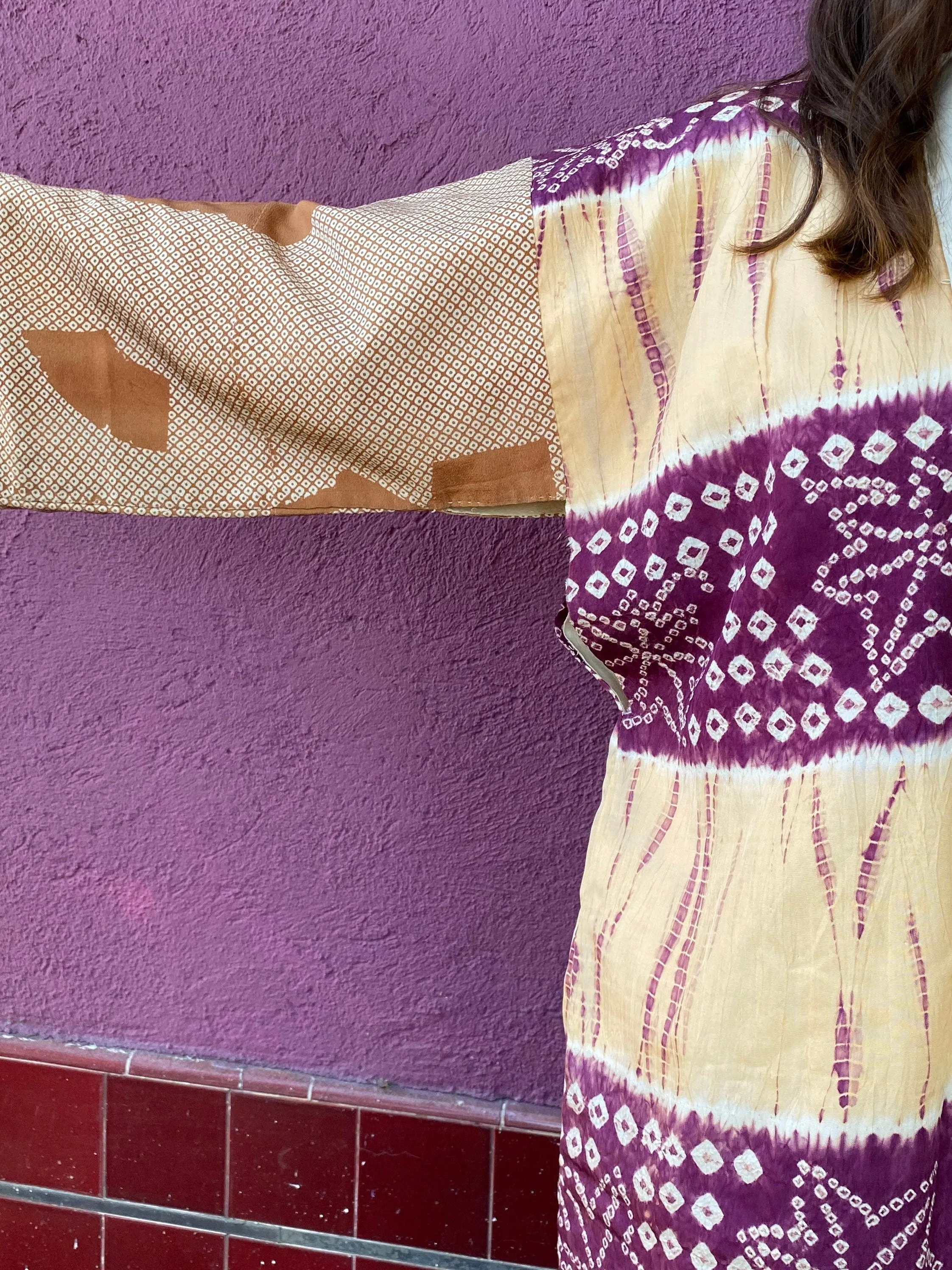 Vintage Silk Purple and Butter Yellow Kimono Jacket
