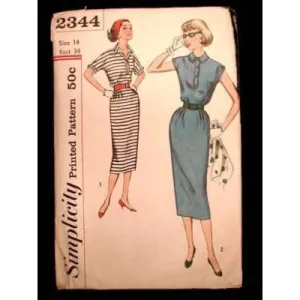 Vintage Simplicity Sewing  Pattern 2344 Miss Dress Sz 14 1950S