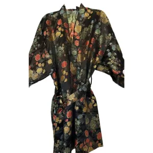 Vintage Solz Squirrel Short Black Chinese Kimono Lounge Jacket Robe One Size