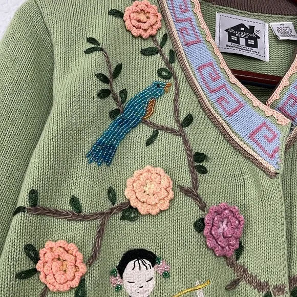 Vintage Storybook Knits Asian Embroidered Cardigan Sweater