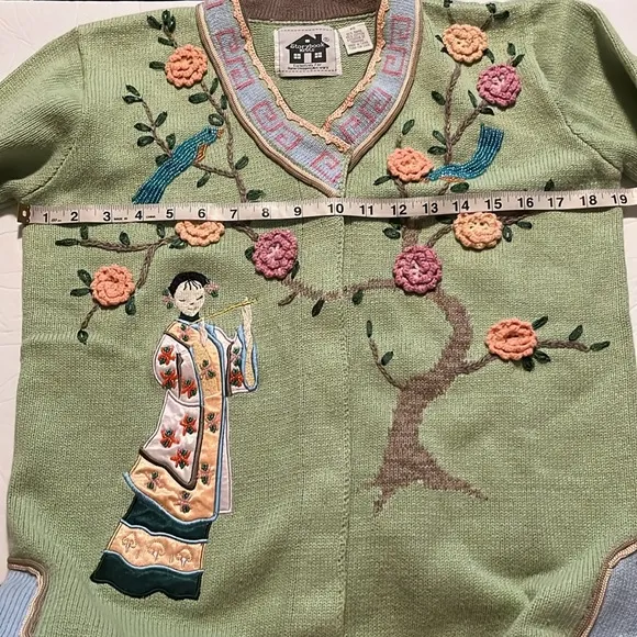 Vintage Storybook Knits Asian Embroidered Cardigan Sweater