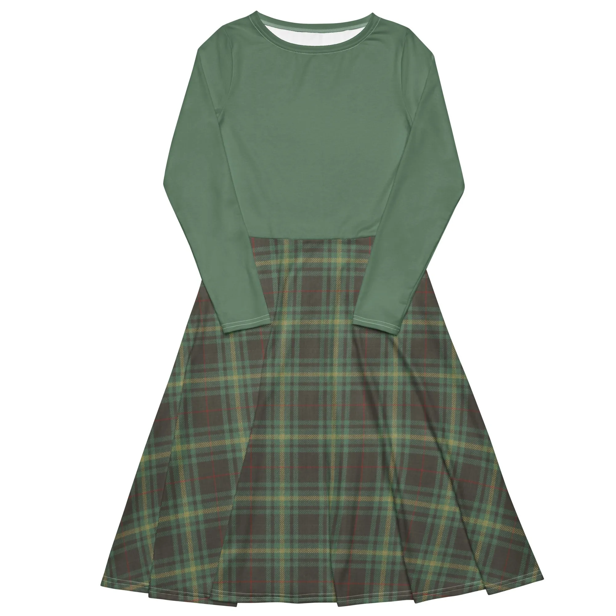 Vintage Teal Plaid Midi Dress (S-6XL)
