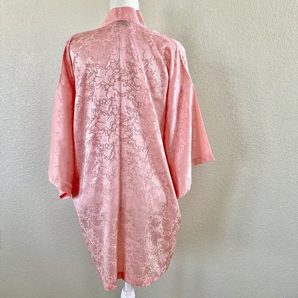 Vintage Victoria's Secret Gold Label Robe Womens OS Pink Satin Short Kimono