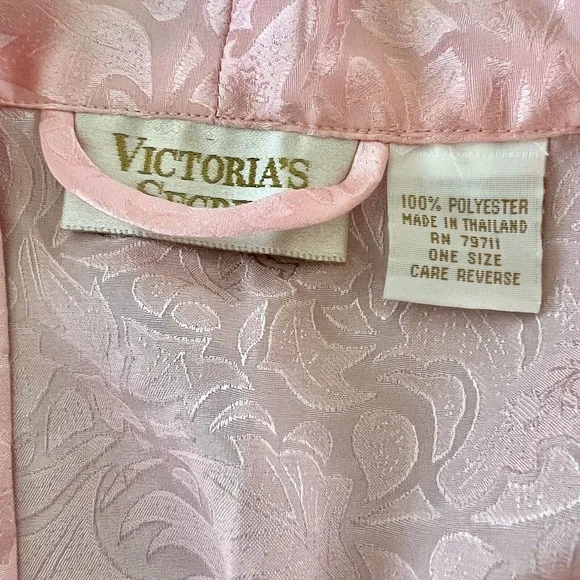 Vintage Victoria's Secret Gold Label Robe Womens OS Pink Satin Short Kimono