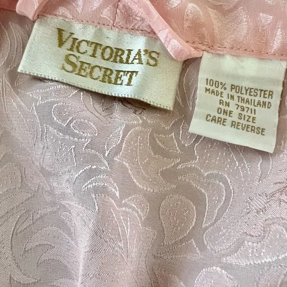 Vintage Victoria's Secret Gold Label Robe Womens OS Pink Satin Short Kimono