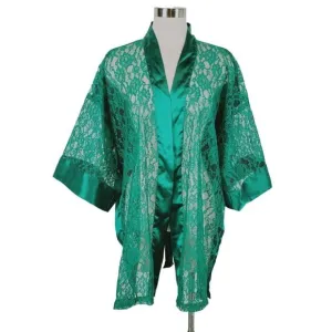 Vintage Victorias Secret Kimono Womens OSFA Green Lace Satin Robe Sheer Y2K 90s