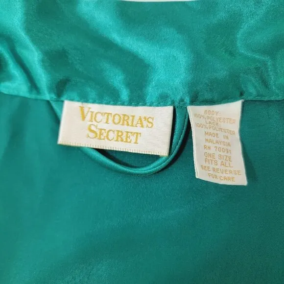 Vintage Victorias Secret Kimono Womens OSFA Green Lace Satin Robe Sheer Y2K 90s