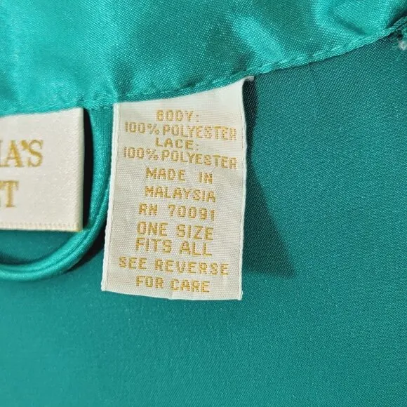 Vintage Victorias Secret Kimono Womens OSFA Green Lace Satin Robe Sheer Y2K 90s