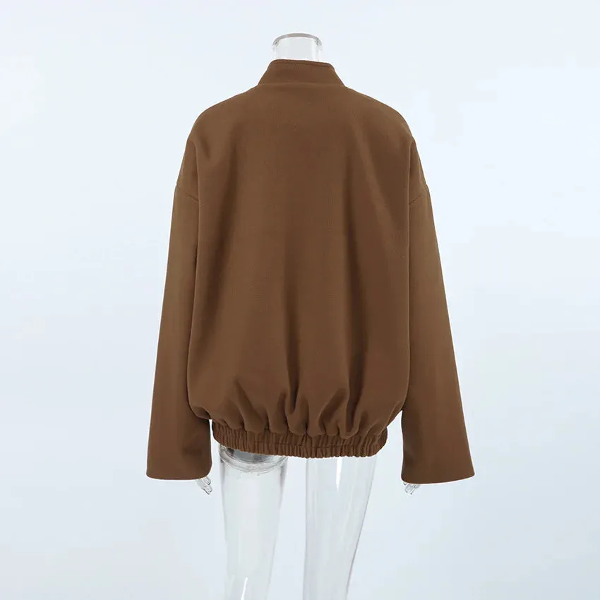 Vintage Women's Bomber Jacket – Loose Stand Collar Single Breasted Long Sleeve Female Jackets, 2025 Autumn Lady Locomotive Overcoat