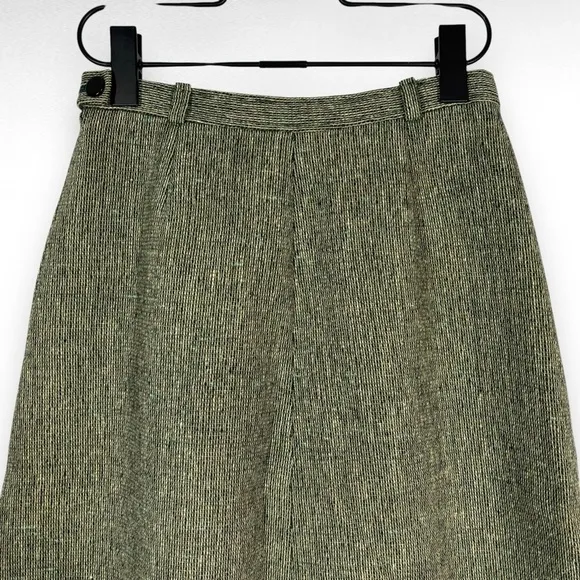 Vintage Wool Tweed Midi Skirt Green White A line Office Preppy Twee Old Money Xs