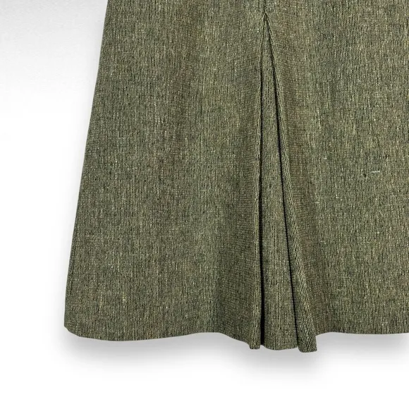 Vintage Wool Tweed Midi Skirt Green White A line Office Preppy Twee Old Money Xs