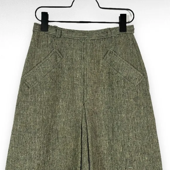 Vintage Wool Tweed Midi Skirt Green White A line Office Preppy Twee Old Money Xs