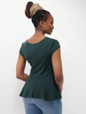 Vivo Ada Peplum Top - Dark Green