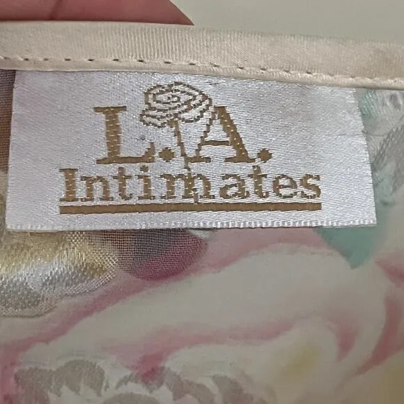 VTG L.A. INTIMATES Romantic Floral Semi Sheer Belted Kimono Robe Satin trim SZ M