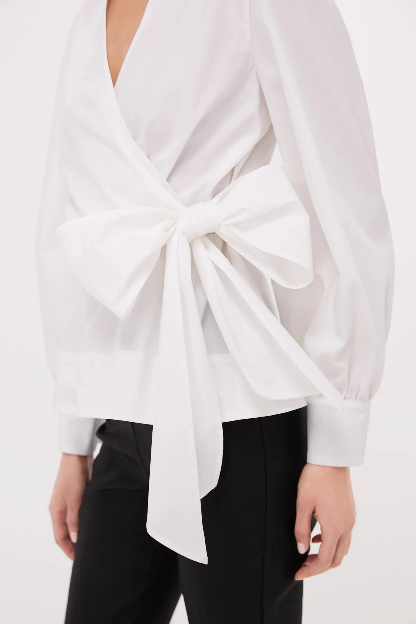 White Tie Front Bow Bea Blouse