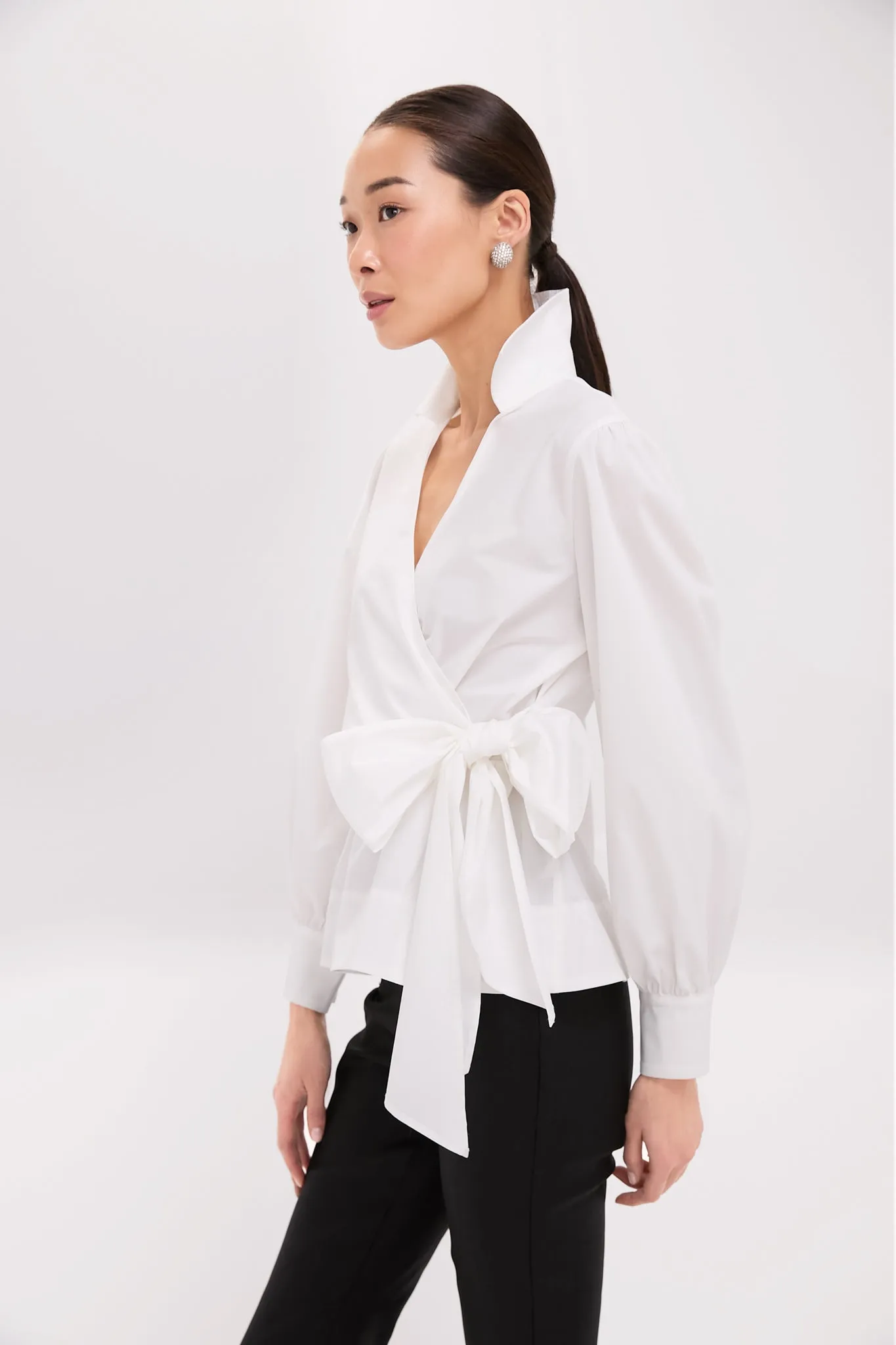 White Tie Front Bow Bea Blouse