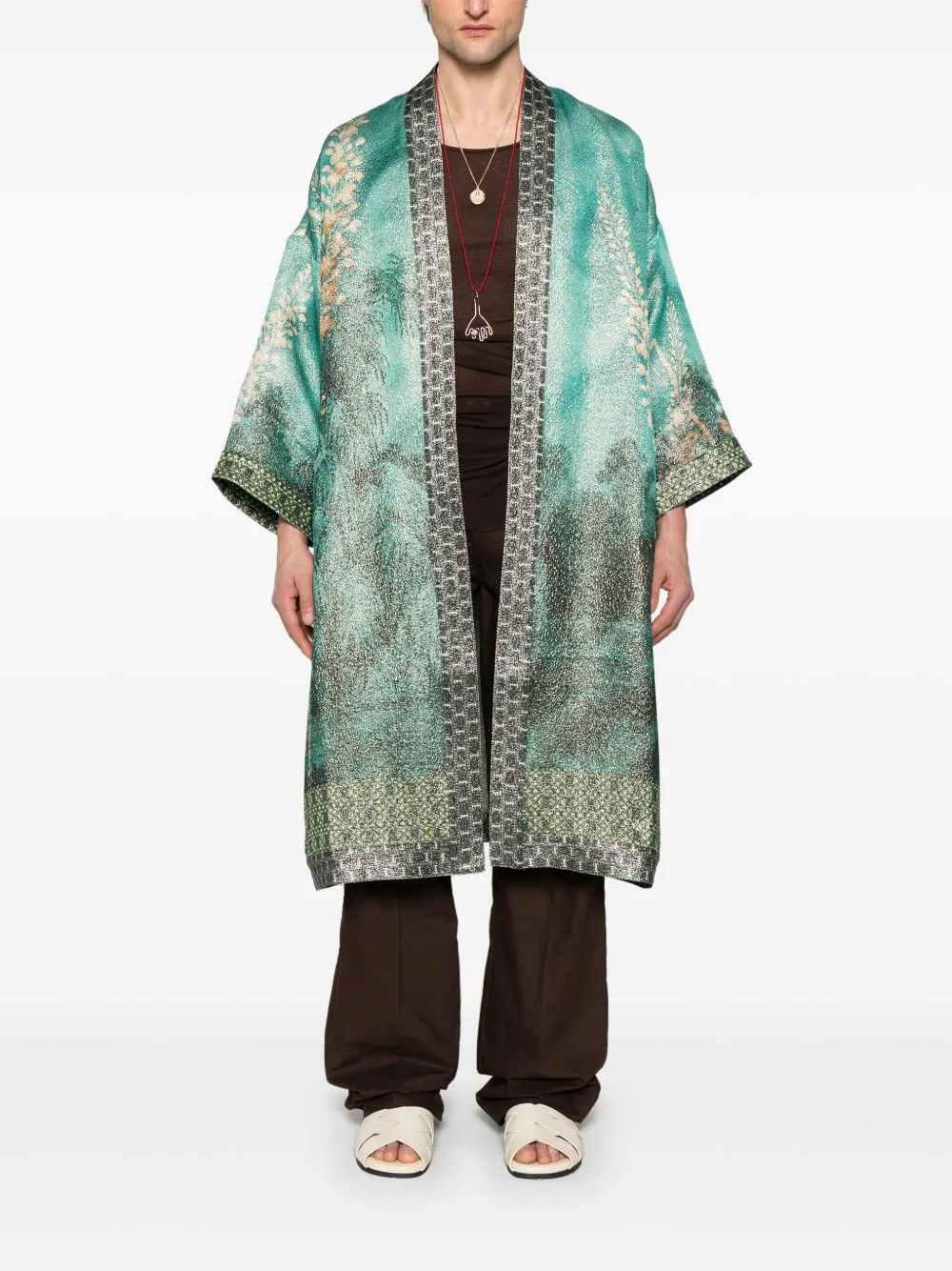 Wiil and silk printed kimono