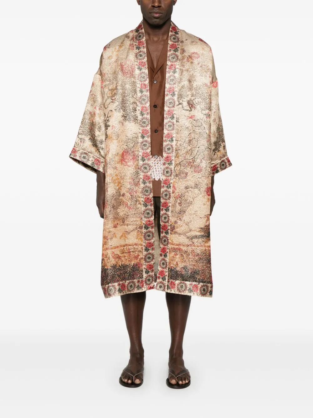 Wiil and silk printed kimono